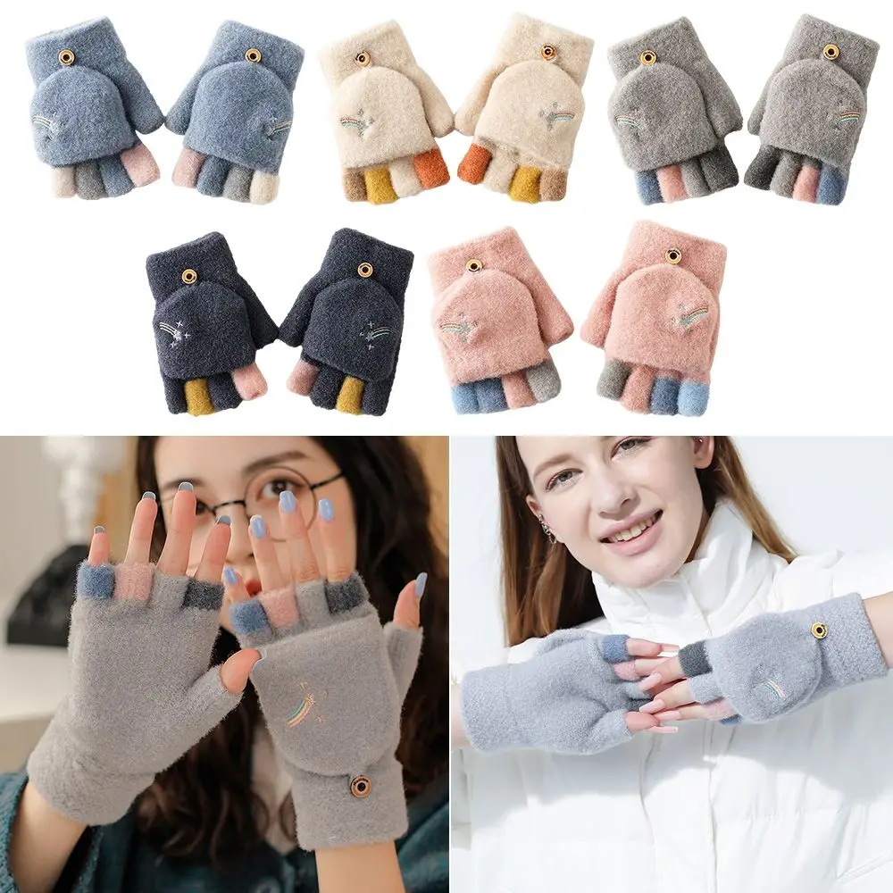 

Thickened Cute Exposed Finger Autumn Winter Knitting Mitten Half Finger Gloves Touch Screen Gloves Warm Gloves