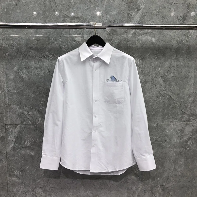 TB THOM Shirt Koi Embroidery Spring Autunm Fashion Brand Men's Shirt Oxford Cotton Shirt With Pocket Custom Wholesale TB Shirts