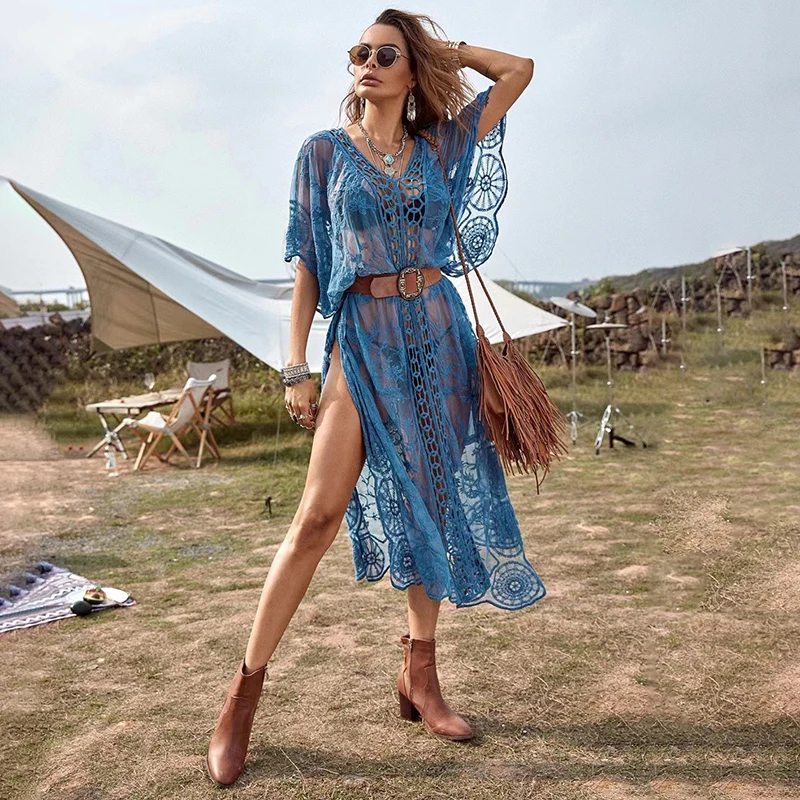 Женское вязаное крючком платье летнее пляжное бикини 2022 праздничные длинные