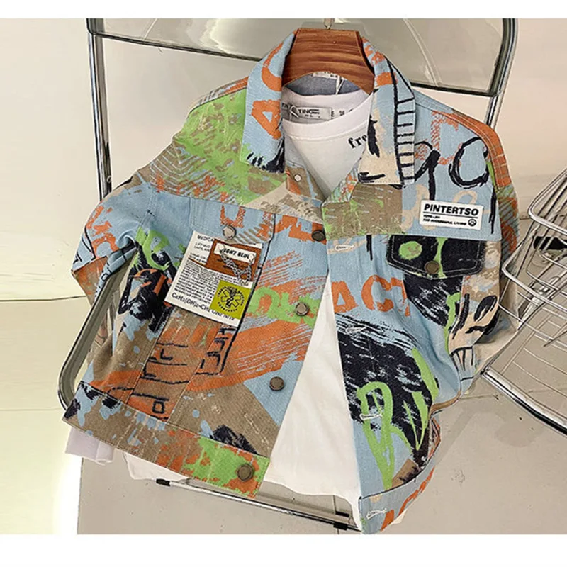 

Windbreaker Denim Jeans Coats 4-9Years Old Teenage Children Clothing Spring Autumn Jacket Boys Kids Fashion Print Outerwear Top