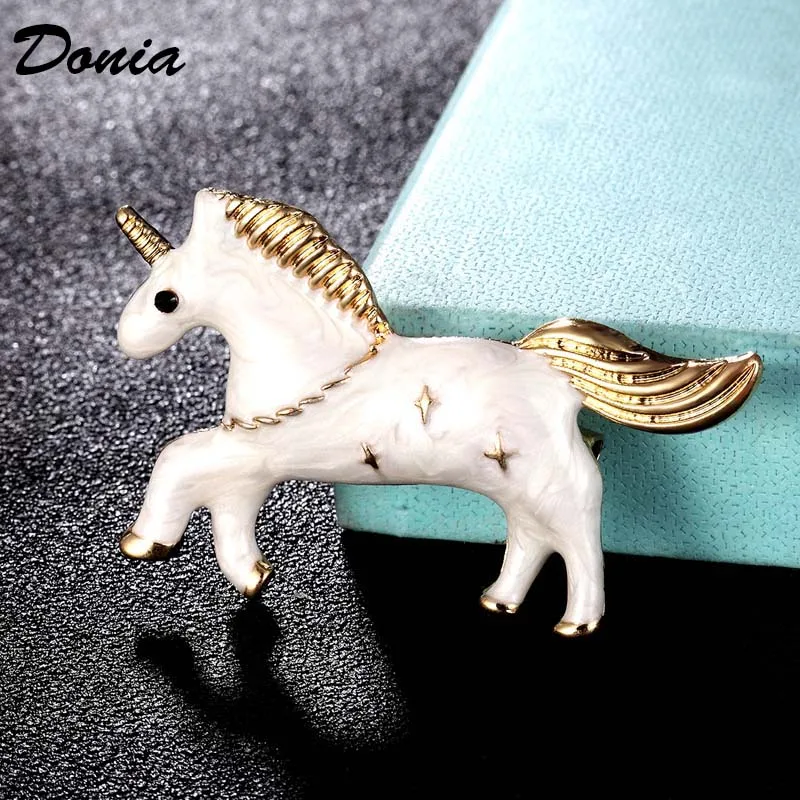 

Donia jewelry Fashion women's carton light blue unicorn shape animal hijab accessories women's brand couple brooch scarf pin