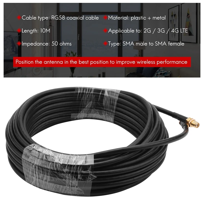 

2X SMA Wifi Antenna Extension 10M SMA Male To SMA Female Low Loss RG58 Coaxial Cable Patch Lead Coax For 2G/3G/4G LTE