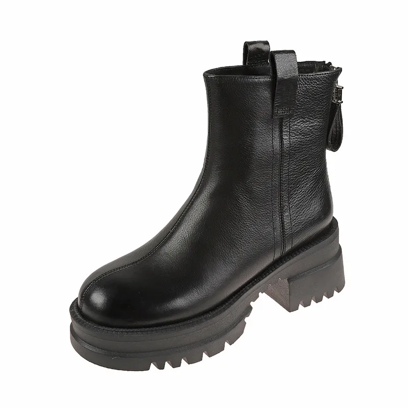 

Женская обувь, ботинки на платформе с круглым носком, ботильоны из натуральной кожи для женщин, стильные ботинки для девушек