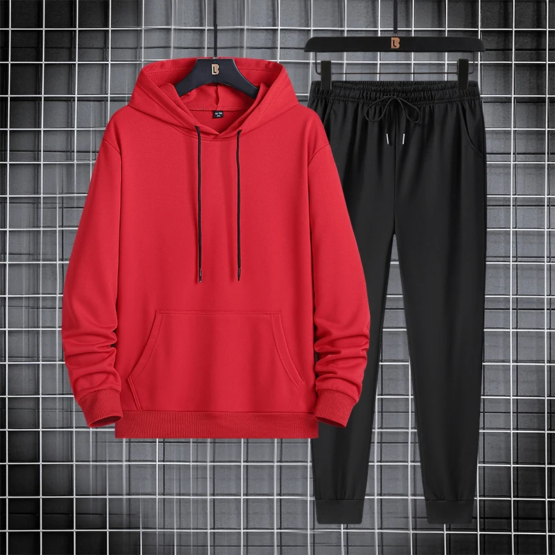 Spring Autumn Men's 2 Pieces Sets Tracksuit Hooded Sweatshirt +Drawstring Pants Male Sport Hoodies Running Casual Sportswear Men