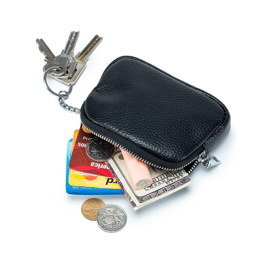 

Slim Coin Wallet for Women Soft Leather Womens Coin Purse Genuine Leather Zipper Coin Wallet with Keyring Holder Small Money Bag