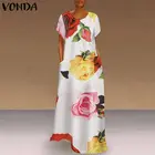 Богемное летнее платье VONDA 2022, женское винтажное праздничное платье с цветочным принтом, Модное Длинное Пляжное Платье макси с коротким рукавом, платье