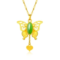 chinese natural jade green hand carved butterfly pendant fashion boutique jewelry women necklace popular gift