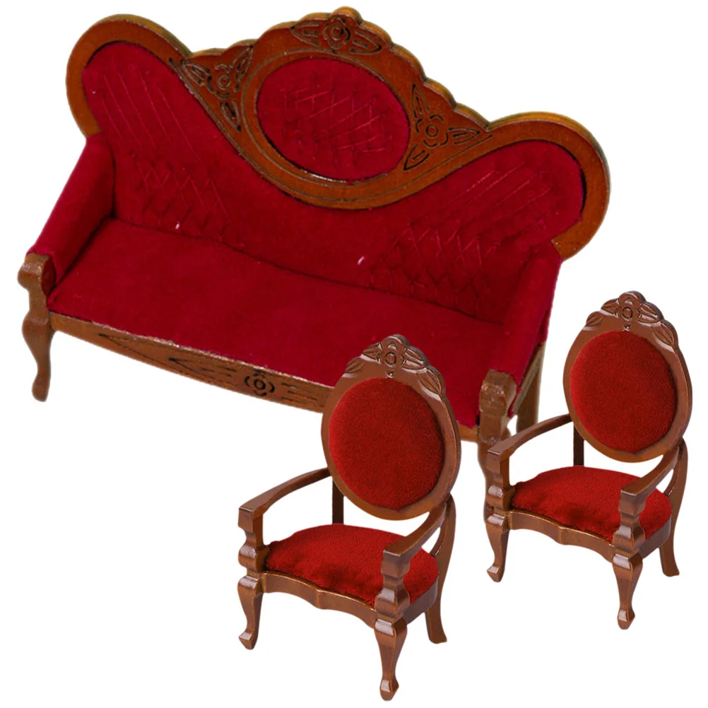 

3 Pcs Vintage Couch Peach Armchair Mini Sofa Figurine House Decoration Furniture Prop Miniature Scene Model