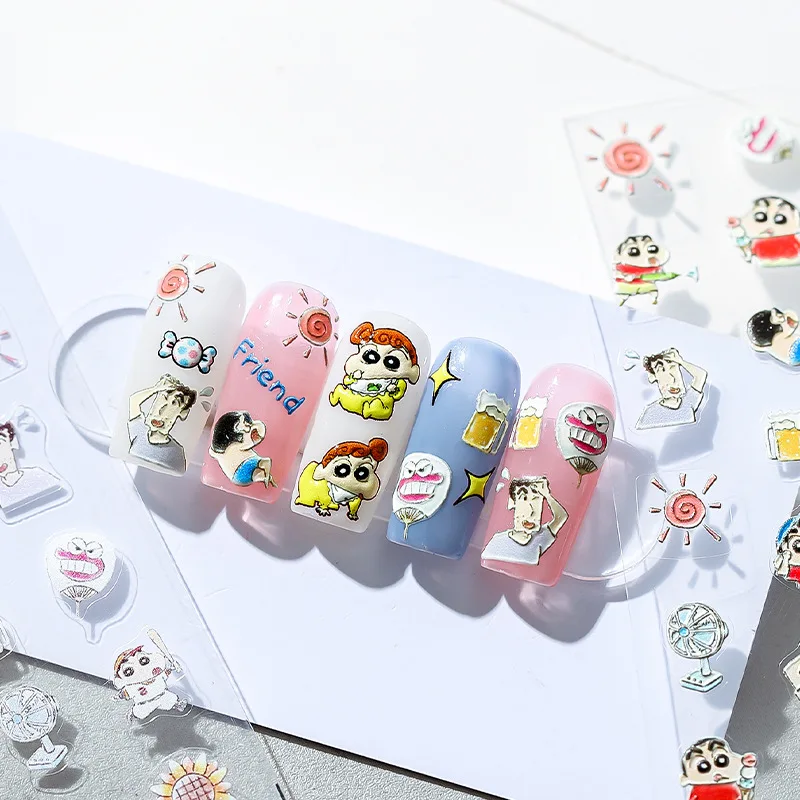 

New Cute Cartoon Crayon Shin-chan Nail Stickers Embossed Three-dimensional Thin Ligament Back Glue Nail Jewelry Wholesale