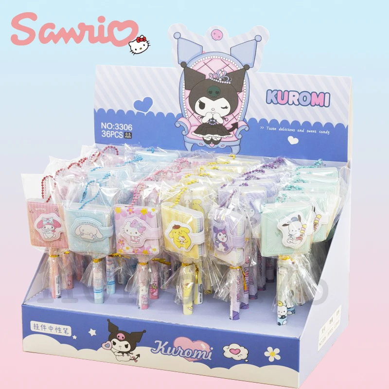 

36pcs Sanrio Pendant Mini Notebook Gel Pens Set Hello Kitty Cinnamoroll Kuromi Neutral Pen School Stationery Supplies Wholesale