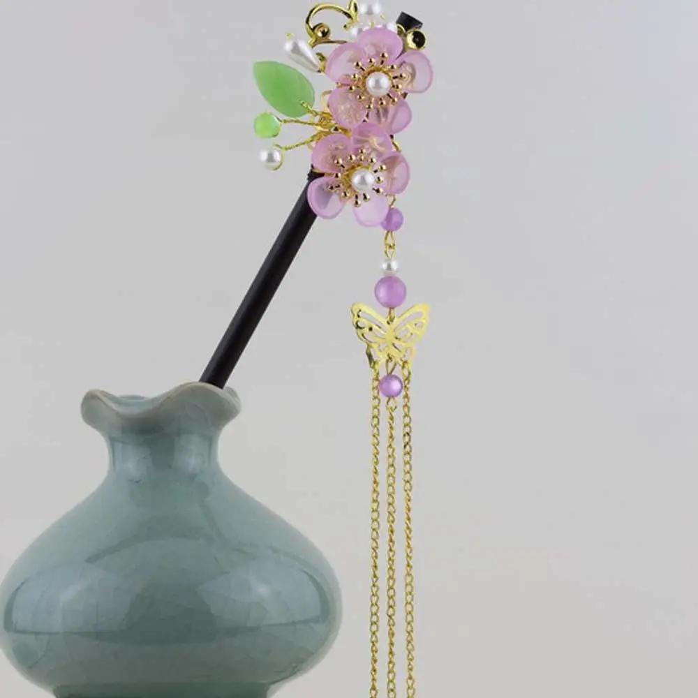 

Girls Plum Blossom Tassel Ancient Style Wood Flower Hairpin Hair Fork Hanfu Headdress Hair Stick