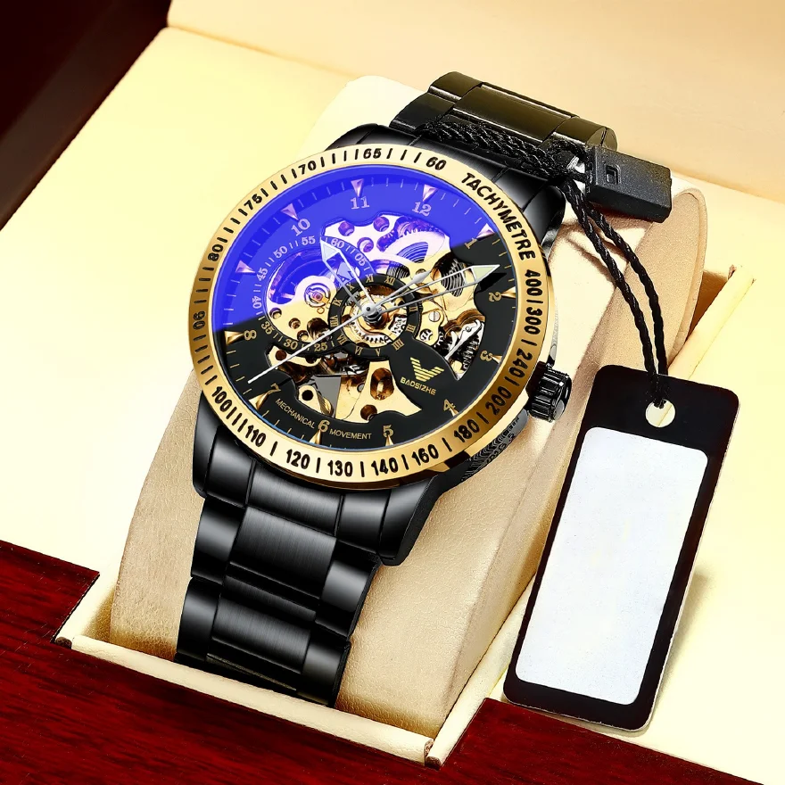 

Часы наручные мужские автоматические, брендовые Роскошные модные механические, со стальным браслетом