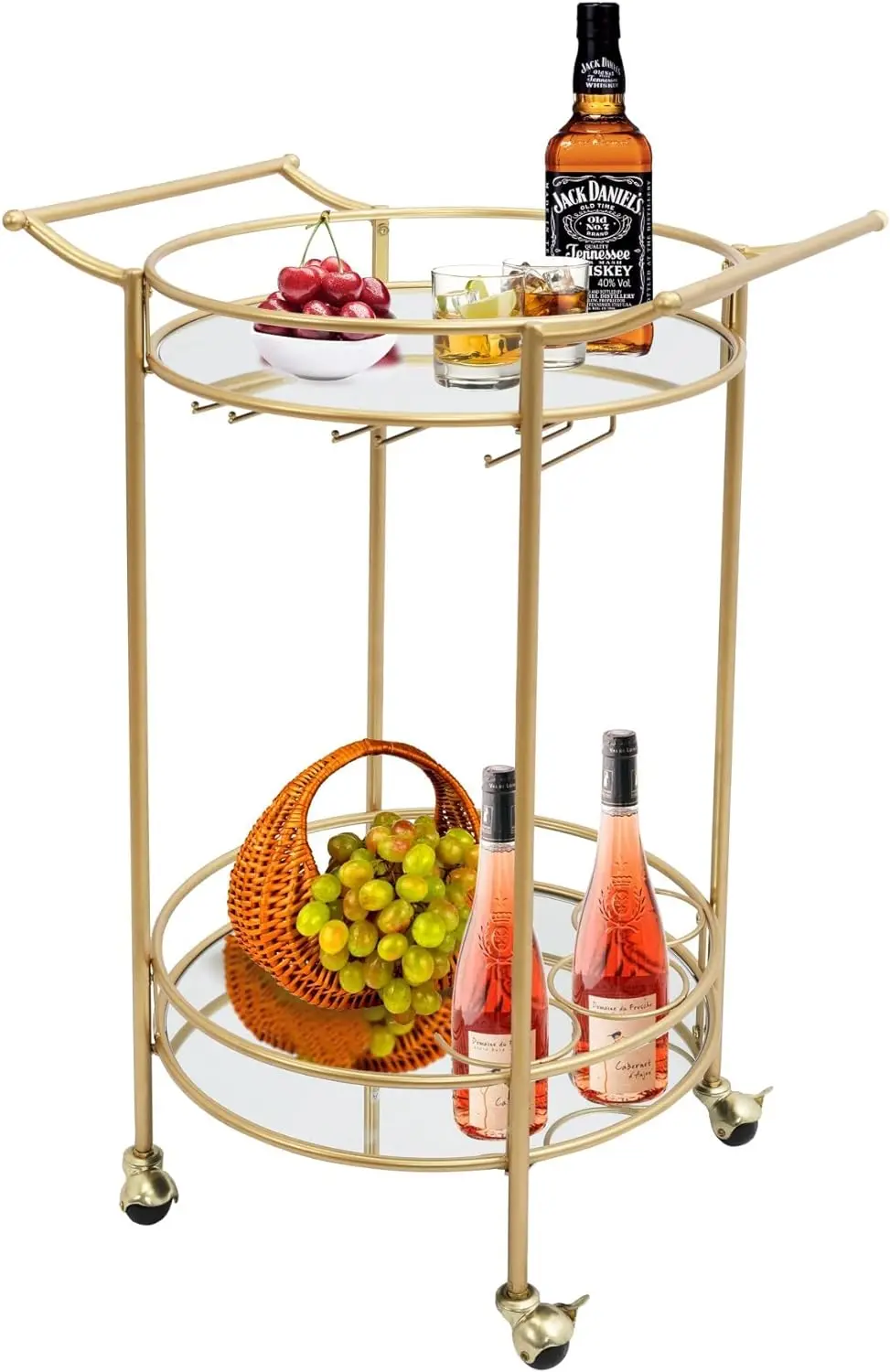 

Gold Rolling Bar Cart with 2 Mirror Shelves, Wine and Lockable Casters, Suitable for Home Kitchen, Club, Living Room, Thanksgiv