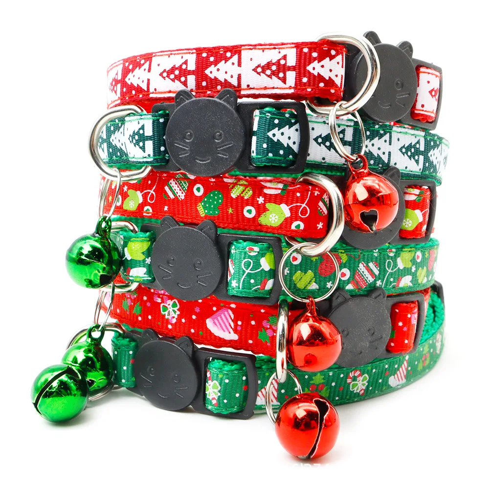 

HUIJI 1cm Printed Pet Christmas Tree Bow Tie Holiday Safety Buckle Bow Tie Decorative Collar Cat Dog Neck Ring Bell