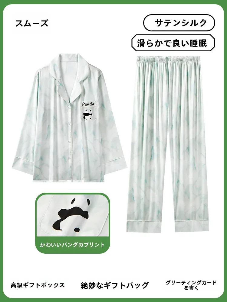 Langsha тушью с принтом панды шелковые пижамы для женщин новинка 2023 года летняя