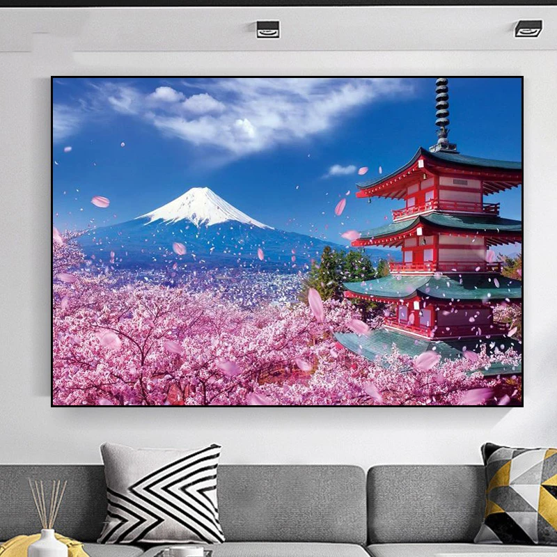 

5D Diamond Painting DIY Mount Fuji Sakura Full Diamond Art Embroidery Living Room Office Home Decore Diamond Cross Stitch Kits