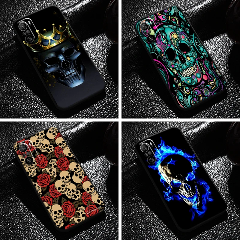 

Grim Reaper Diablo Rose Skull For Xiaomi Redmi K40 Pro Gaming Phone Case Coque Silicone Cover Liquid Silicon Black