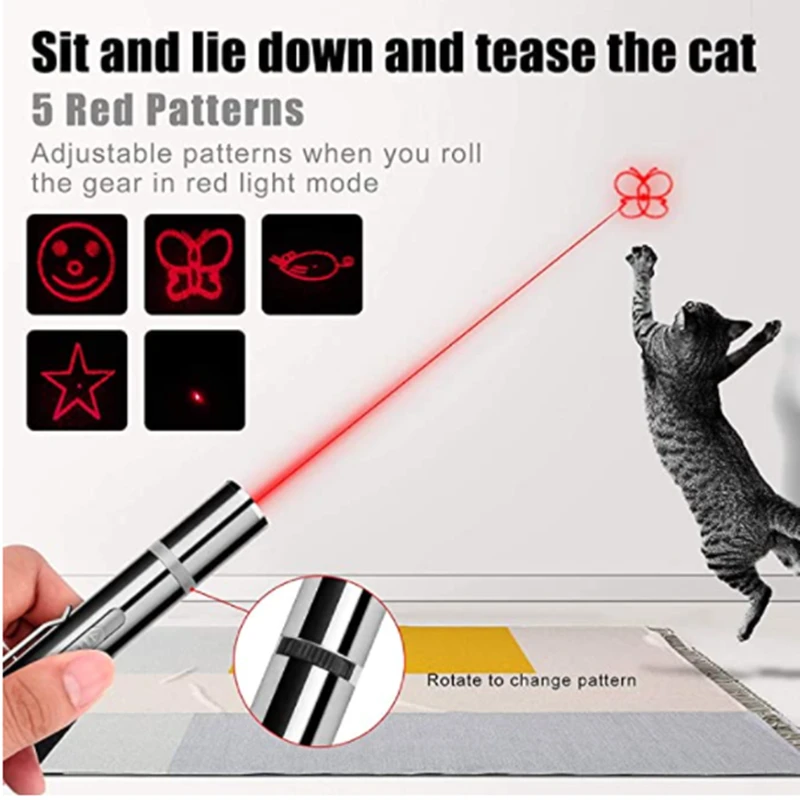 

LED Laser Pet Cat Chase Toy UV Flashlight Red Dot Light Sight Fun Interactive Laser Pen Pointer USB Recharge Pet Cat Supplies