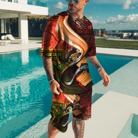 hawaiian style mens t shirt shorts 2 piece set striped print beach casual man suit o neck tracksuit set fashion sportswear