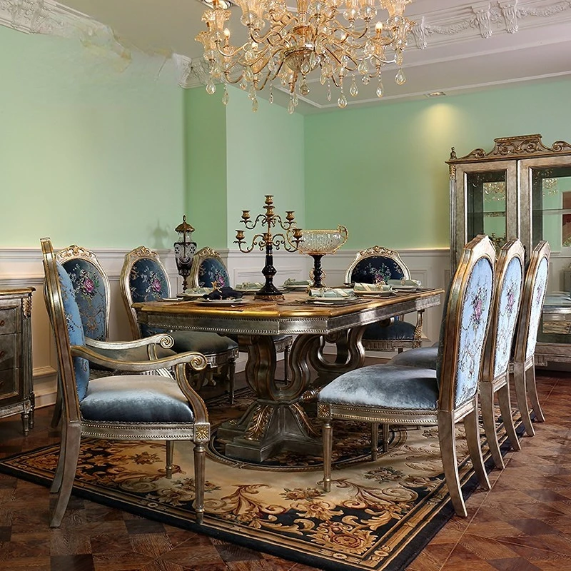 

Romantic French villa full set of restaurant furniture silver foil veneer solid wood long table