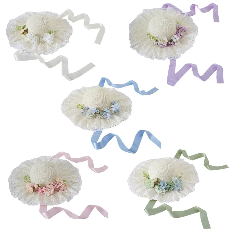 

Женская соломенная шляпа с цветочным рисунком, шляпа для улицы, кружевная шляпа