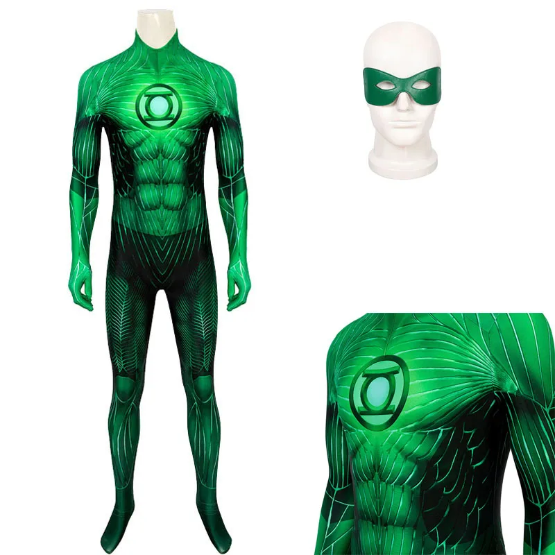 Green Zentai Lantern Cosplay Costume 3D Printing Superhero Jumpsuit With Eye MaskHalloween Carnival Hero Outfit