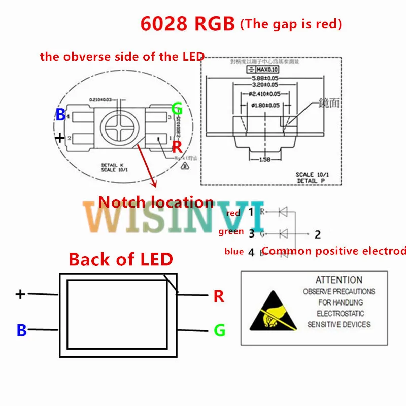 

100 шт. RGB светодиодные лампы 6028