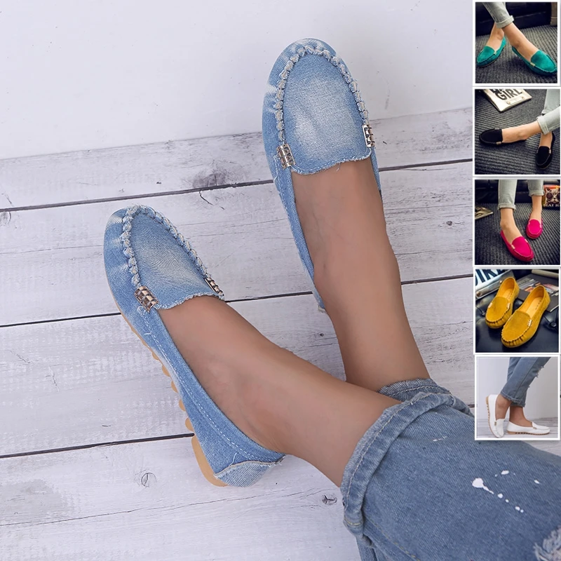 

Women Casual Flat Shoes Spring Autumn Flat Loafer Women Shoes Slips Soft Round Toe Denim Flats Jeans Shoes Plus Size