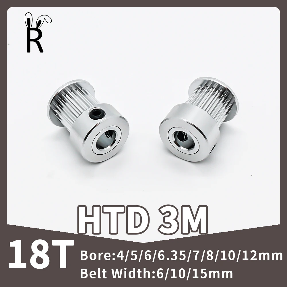 

18 Tooth HTD 3M Synchronous Wheel Bore 4/5/6/6.35/7/8/10/12mm 18T Belt Pulley Teeth Width 6/10/15mm 3M Pulley Gear Timing Pulley