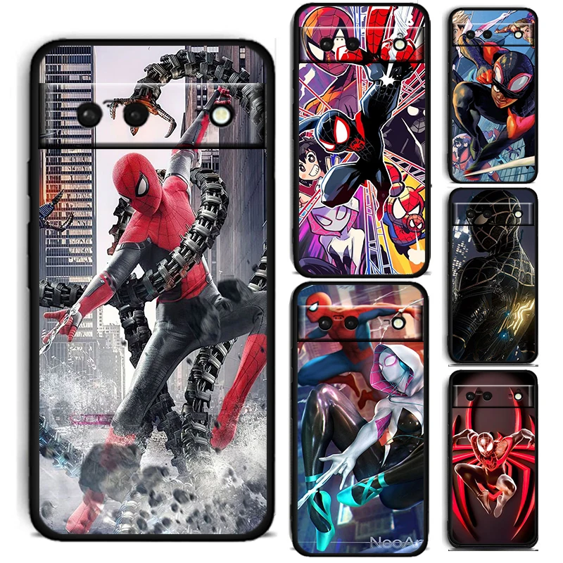 

Avengers Spiderman Cute For Google Pixel 7 6 6A 5 4 5A 4A XL Pro 5G Silicone Shockproof Soft TPU Black Phone Case Cover