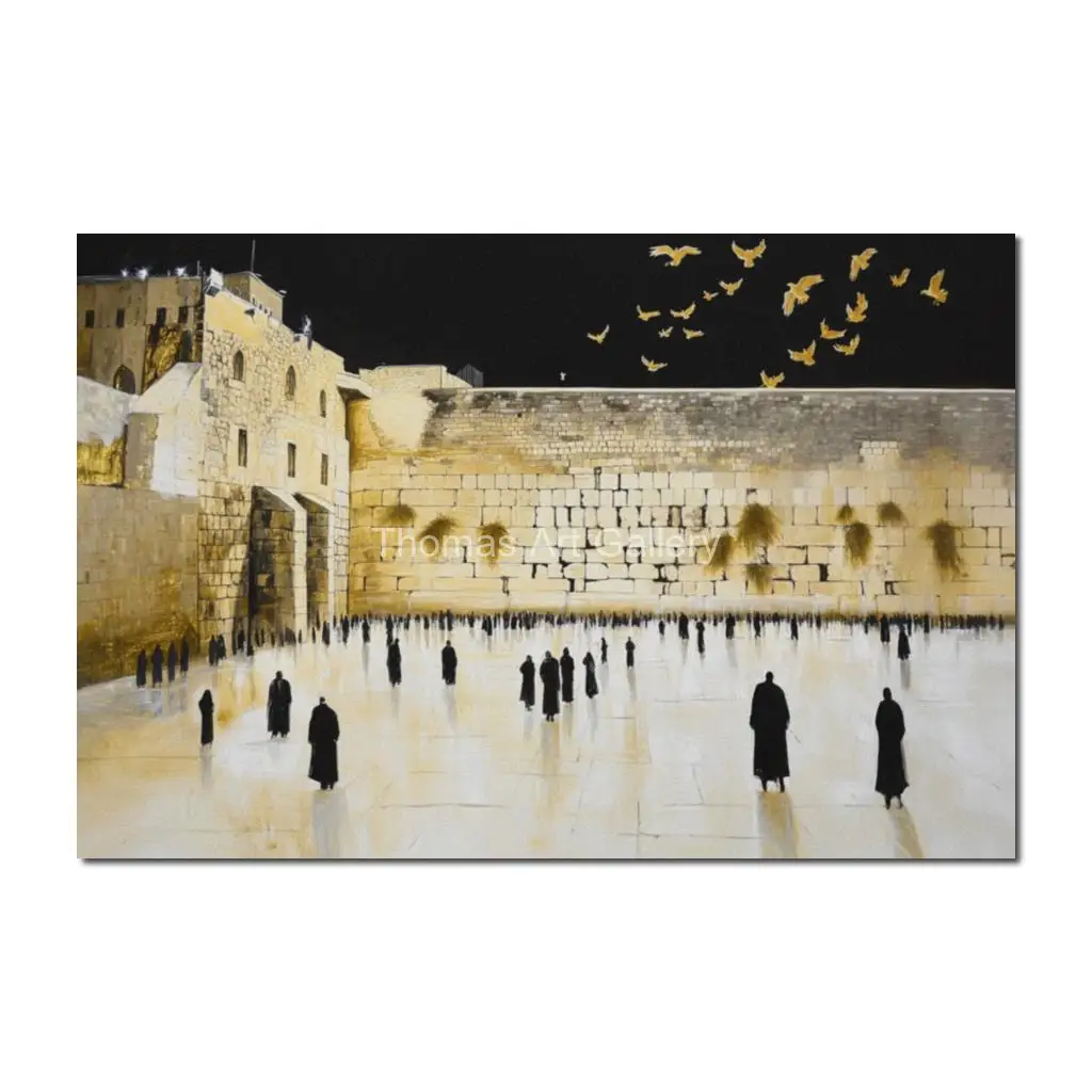 Золотые принты на холсте еврейское искусство настенная картина Kotel at Night HD
