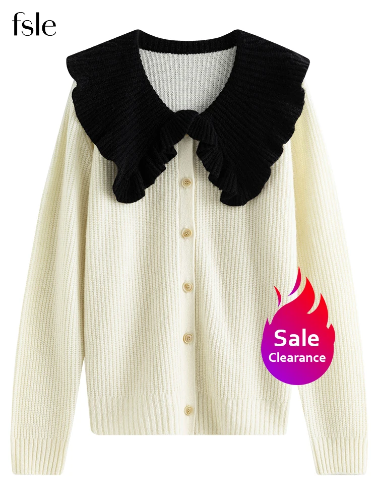 

Распродажа fsle【распродажа] 100% шерстяные женские вязаные кардиганы с контрастным воротником Питер Пэн зимние новые ретро зимние кардиганы