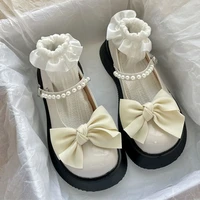 lolita shoes vintage kawaii japanese style mary janes women shoes bow tie patchwork cute basic sleek party ladies footwear
