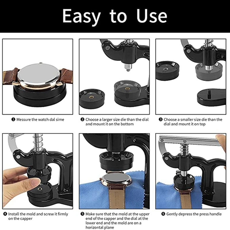Watch Press Tool Watch Pressing Kit With 12 Dies(18-50Mm) For Watch Back Case Remover Closer And Battery Replacement