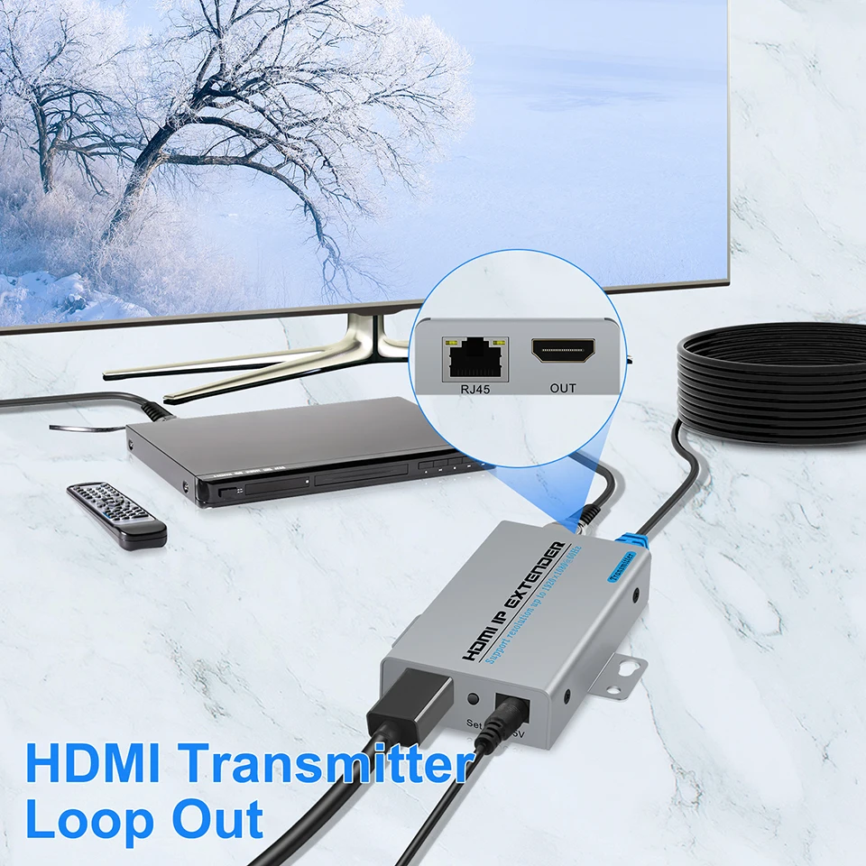 HDMI Extender Over IP через кабель Cat5e/6 RJ45 1080P до 200 метров один ко многим передатчик LAN Network Ethernet вкл.