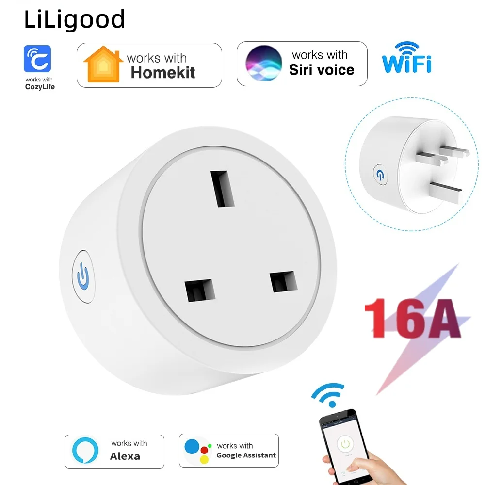 

Apple Homekit 16A 3 Pin UK Smart Plug Wifi Plug Adapter Smart Home With apple Siri Alexa Google Timer Function Power Outlet Set
