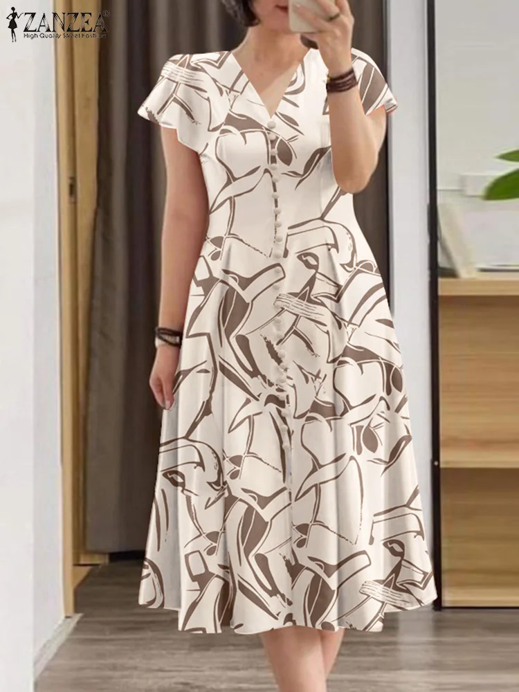 Женский Повседневный Сарафан ZANZEA с оборками и коротким рукавом элегантное