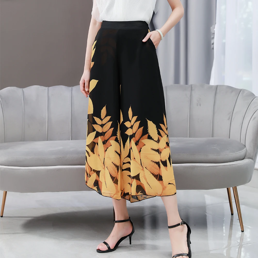 

New Fashion 2022 Summer Pants Women Casual Loose Elastic Waist Vintage Pant Trousers Women Wide Leg Pants Print Pants