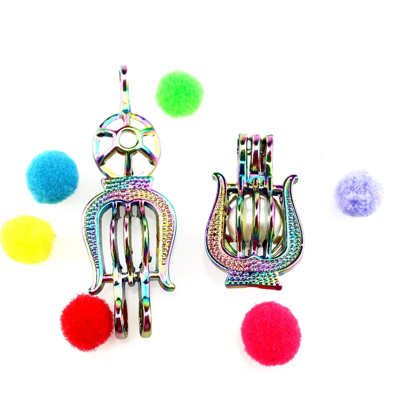 10PCS Classic Floating Charm Harp Pearl Cage Locket Aromatherapy Diffuser Pendant For Gift Necklace Keychain Jewelry Making Bulk - купить по