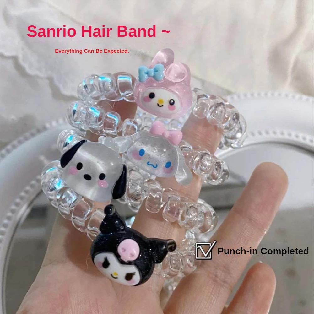 

Kawaii Transparent Elastic Plastic Hair Ties Telephone Line Hair Band Sanrio Anime Ponytail Hair Ring Cartoon Hair Accessories