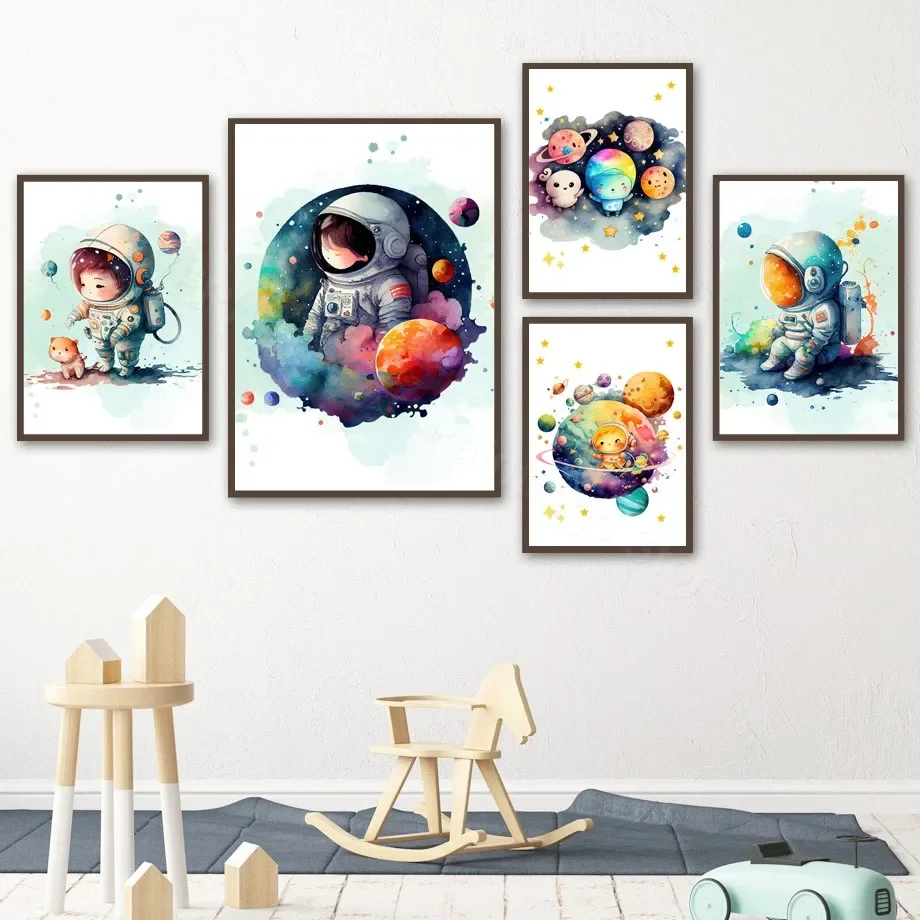 Астронавт планета космос Млечный путь галактика настенный художественный принт