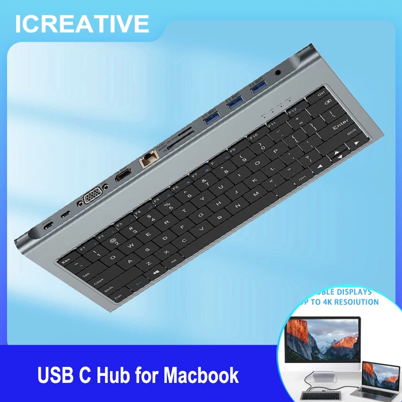 Концентратор Icreative USB C для Macbook хаб с тройным дисплеем типа на двойной 4K HDMI и DP Micro SD