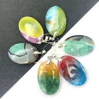 1pcs natural stone agate oval pendant 29x43mm colored agate charm jewelry diy necklace sweater chain accessories women gifts