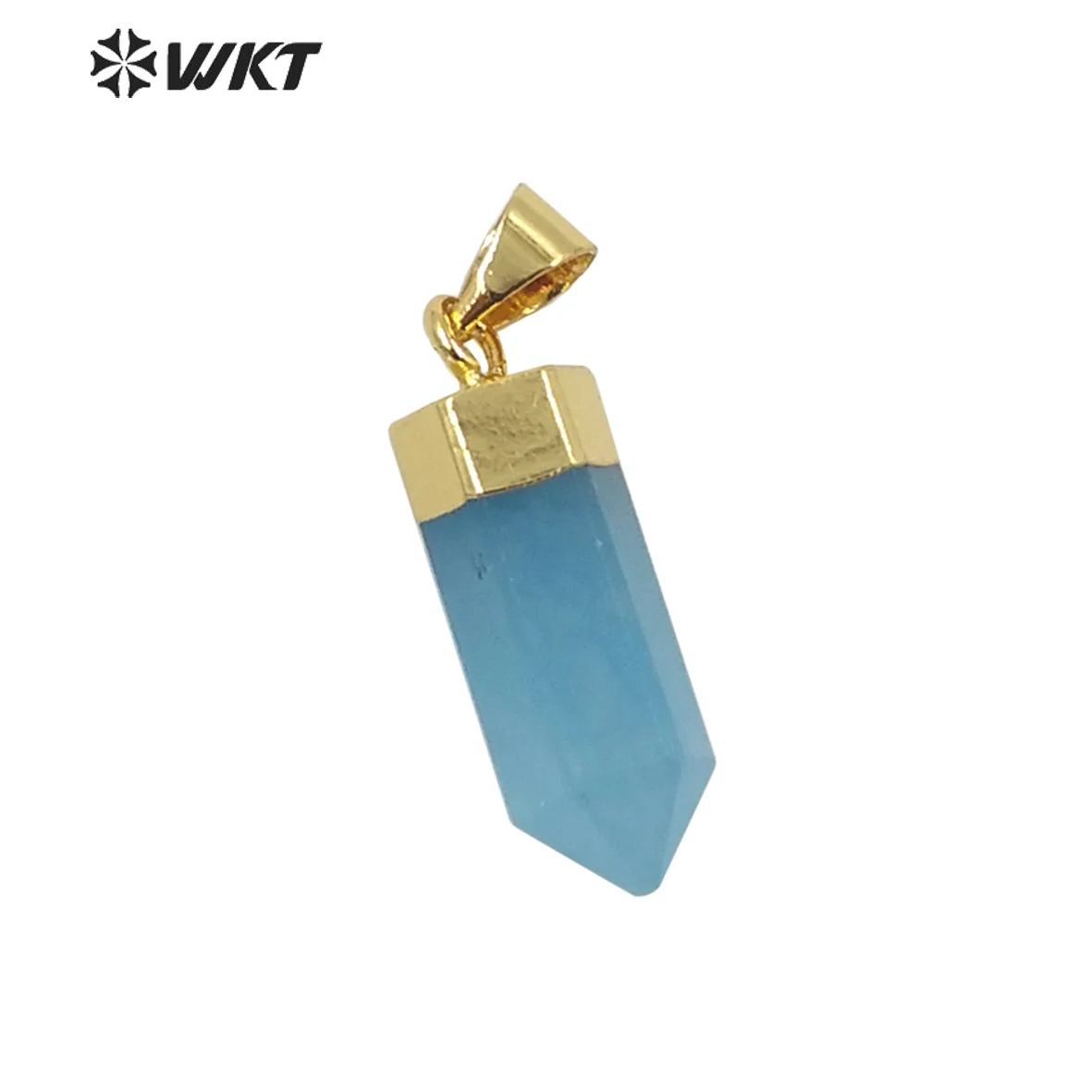 

WT-P1779 WKT Exquisite Natural Aqua Jade Pendant Hexagonal Cone Can Be Made Into Necklace Earrings Women Jewelry