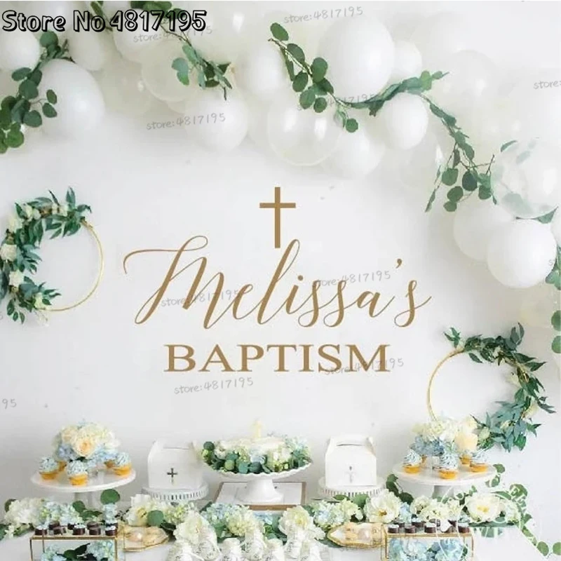 Cross Baptism Wall stickers Decal For Balloon Arch Decoration Personalized Baptism Decal Baptism Party Decorations Decal