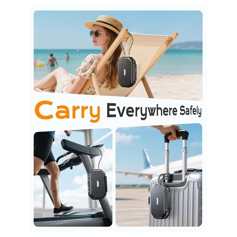 Фото Дорожный сейф BAAE Travel Safe Lock Box с 4-значным кодовым замком, защита от кражи, персональный пляжный сейф, съемный стальной трос, защитный кейс №3