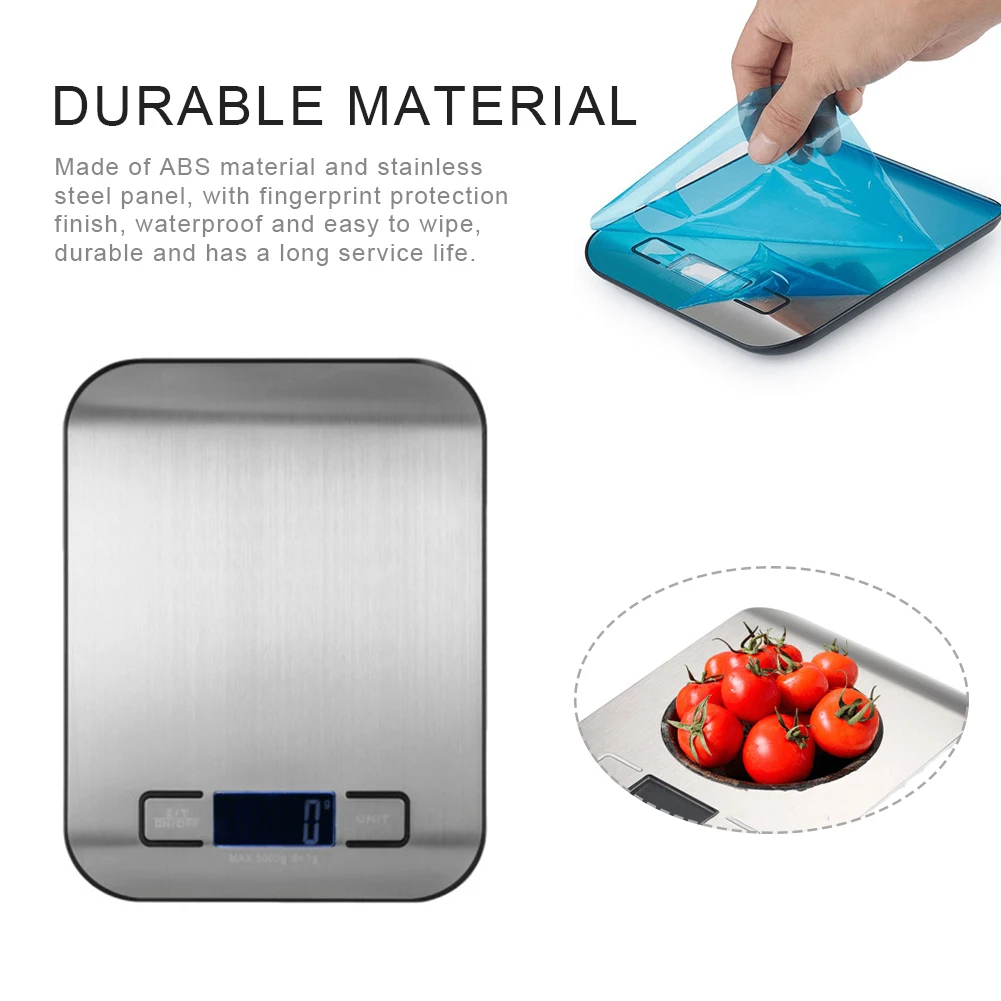 

Cooking Portable Measuring Home 5kg Max Capacity Kitchen Scale Food Weighing Stainless Steel Easy Read Professional LCD Digital