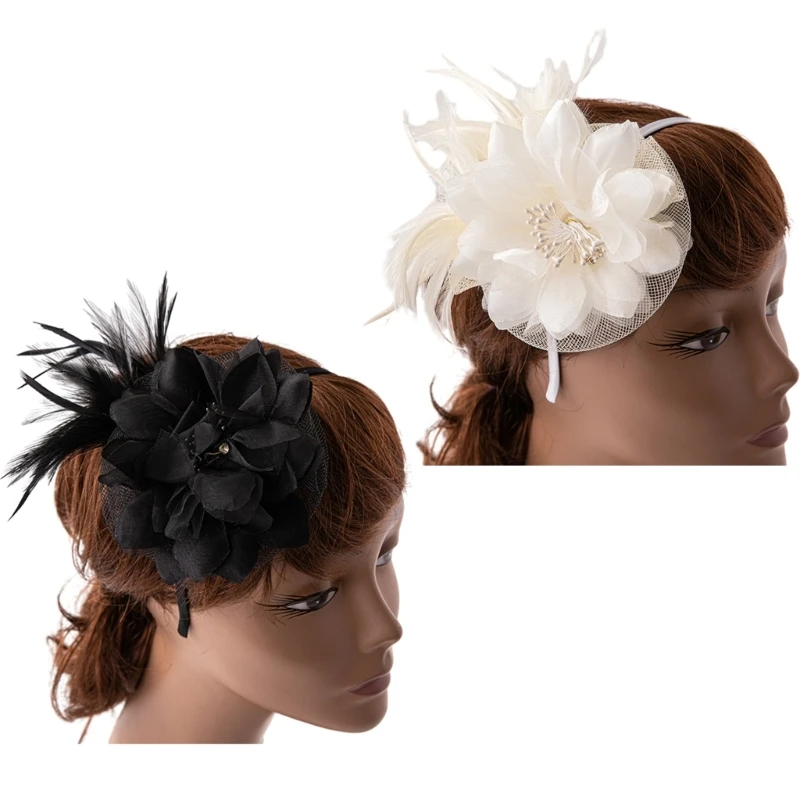 

L5YA Headwear with Feather Rose Headband for Christmas New Year Bridal Party