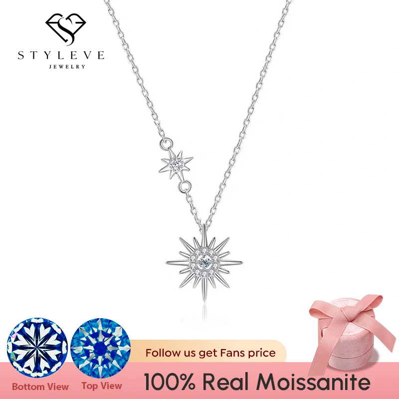 

Stylever D Color Moissanite Diamond Pendant Hexagram Halo Necklace for women 925 Sterling Silver Choker Wedding Fine Jewelry