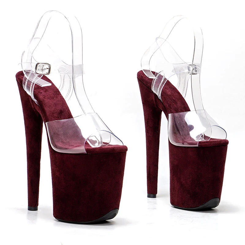 Leecabe 20cm/ 8inches clear pvc upper platform suede  material high heel sandals  pole dance shoes